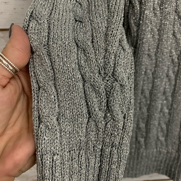 Talbots Holiday Gray Metallic Cable Knit Cardigan - Picture 3 of 6